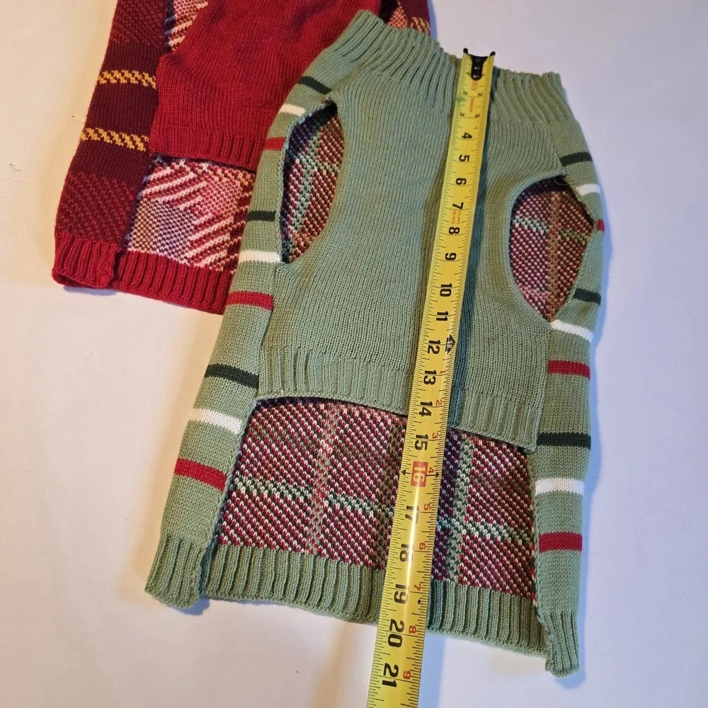 Heart To Tail Dog Knit Sweaters LG Plaid Set of 2 Red Green Winter Warm Walk